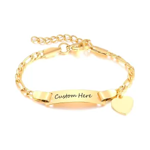 Customize Personalize Baby Name Birthdate Bracelets with Heart Charm,Stainless Steel ID Bar Bracelet for Baby Girls Boys Baptism Gift