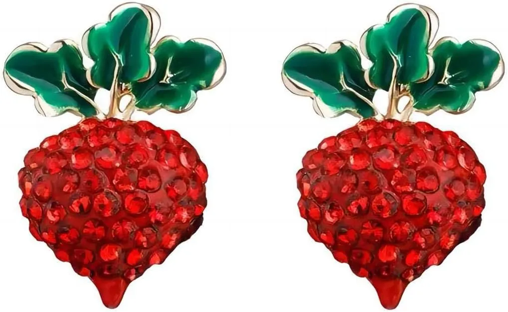 Cute Jewelry Stud Earrings Cute Fruit Stud Earrings for Women Red Enamel Crystals Earrings Funny Goodwill Teacher Earrings Sterling Silver Post Studs Christmas Gifts