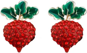 Cute Jewelry Stud Earrings Cute Fruit Stud Earrings for Women Red Enamel Crystals Earrings Funny Goodwill Teacher Earrings Sterling Silver Post Studs Christmas Gifts