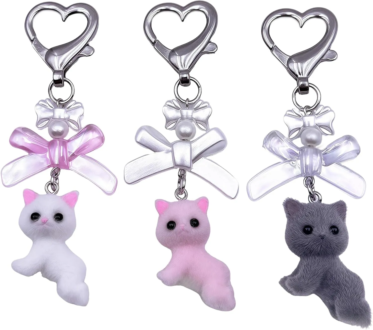 Cute Keychain Plush 3Pcs Y2k Kawaii Keychain with Bow, Women Bag Charm Easter Birthday Party Favors Gifts