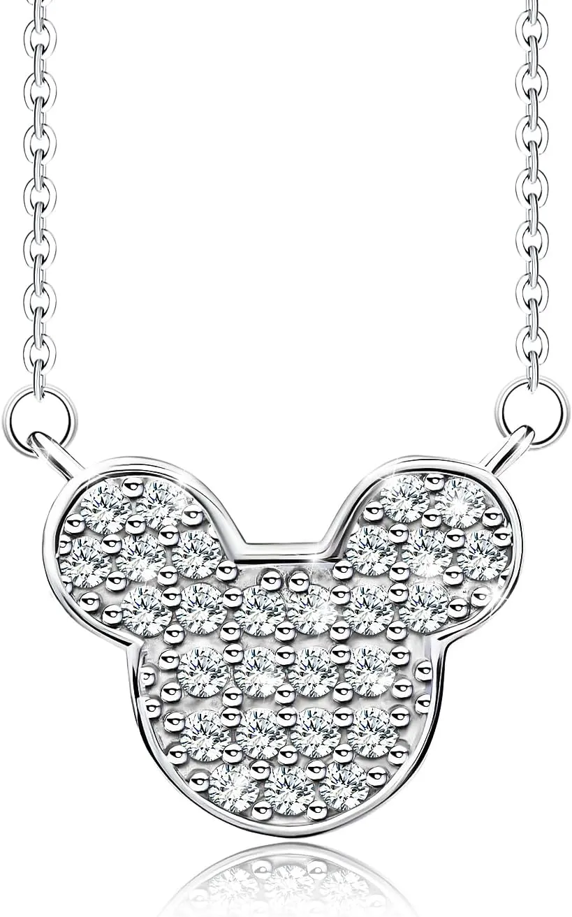 Cute Necklace for Girls Teens Women - Sterling Silver Mouse Pendant Necklace Hypoallergenic Cubic Zirconia Adjustable Dainty Lovely Necklace Fashion Jewelry Adorable Gifts for Christmas Daughter