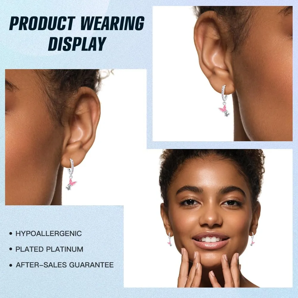 Cycuff 925 Sterling Silver Hoop Earrings Colorful Cubic Zirconia Jewelry Drop Earrings for Women Set Earring Gifts for Her