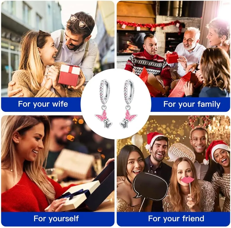 Cycuff 925 Sterling Silver Hoop Earrings Colorful Cubic Zirconia Jewelry Drop Earrings for Women Set Earring Gifts for Her