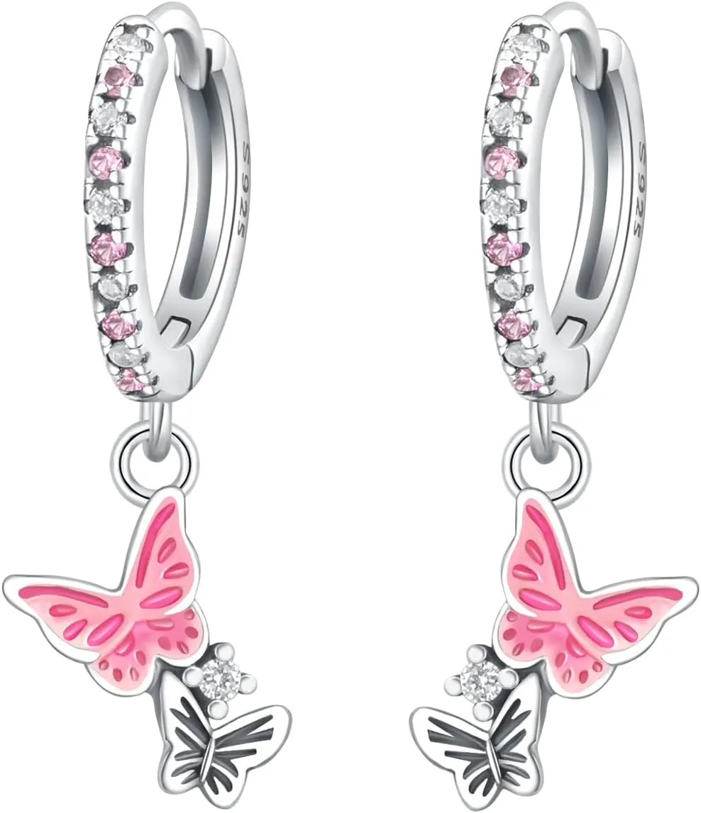 Cycuff 925 Sterling Silver Hoop Earrings Colorful Cubic Zirconia Jewelry Drop Earrings for Women Set Earring Gifts for Her