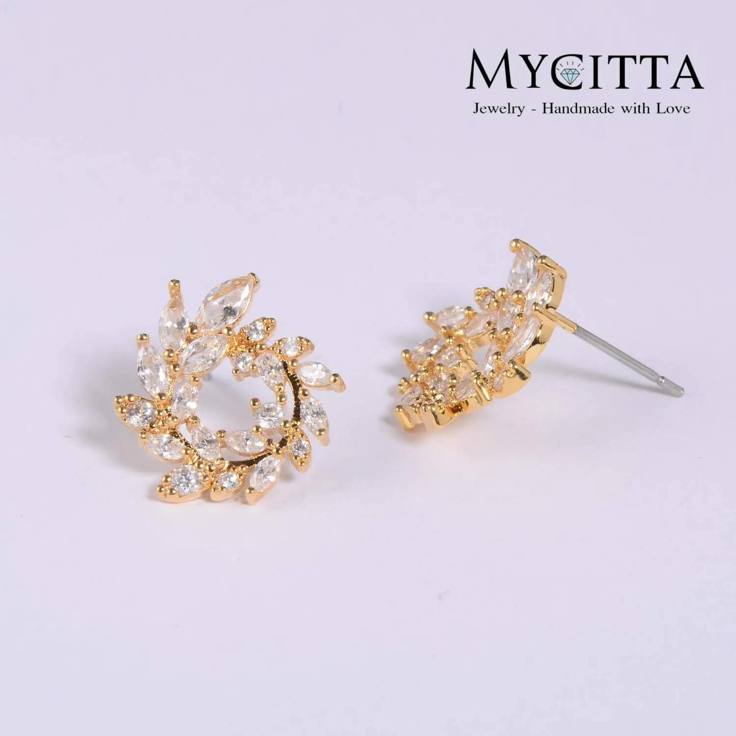 CZ Cluster Earrings for Women Gorgeous Marquis-Cut Cubic Zirconia Curved Bridal Wedding Banquet Stud Earrings for Bride Bridesmaids Fashion Olive Branch Stud Earring Leaves Shape Jewelry
