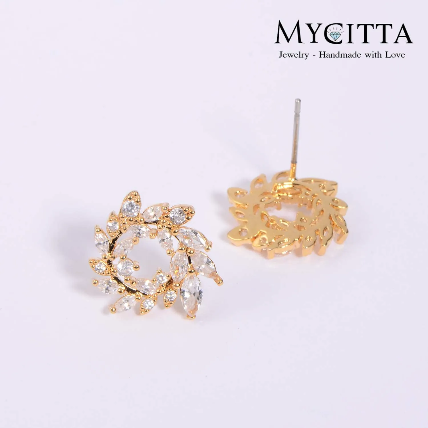 CZ Cluster Earrings for Women Gorgeous Marquis-Cut Cubic Zirconia Curved Bridal Wedding Banquet Stud Earrings for Bride Bridesmaids Fashion Olive Branch Stud Earring Leaves Shape Jewelry