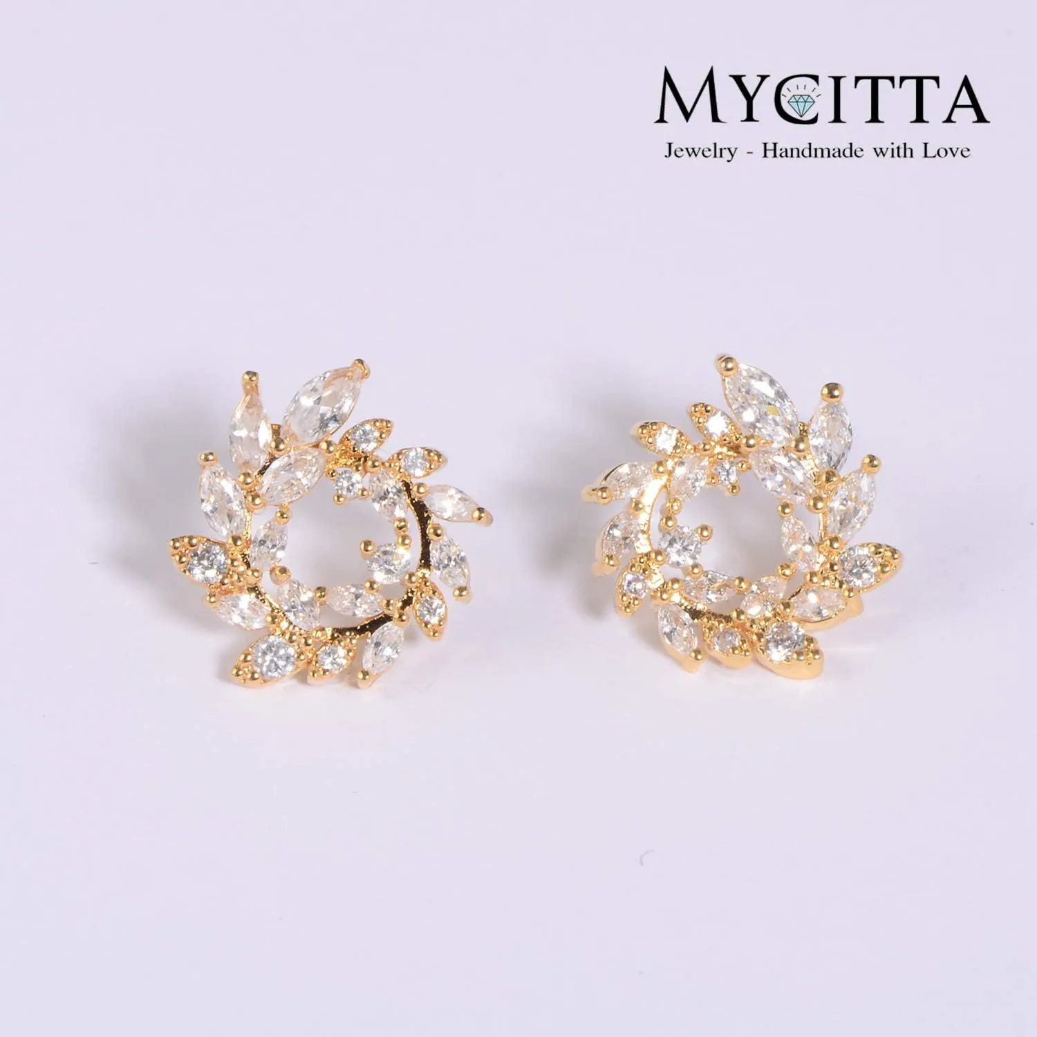 CZ Cluster Earrings for Women Gorgeous Marquis-Cut Cubic Zirconia Curved Bridal Wedding Banquet Stud Earrings for Bride Bridesmaids Fashion Olive Branch Stud Earring Leaves Shape Jewelry