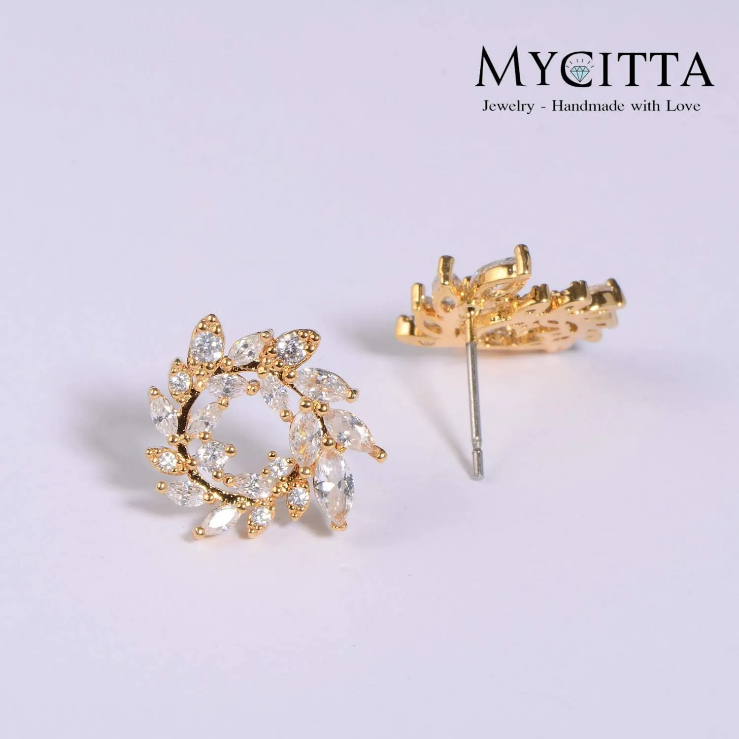 CZ Cluster Earrings for Women Gorgeous Marquis-Cut Cubic Zirconia Curved Bridal Wedding Banquet Stud Earrings for Bride Bridesmaids Fashion Olive Branch Stud Earring Leaves Shape Jewelry