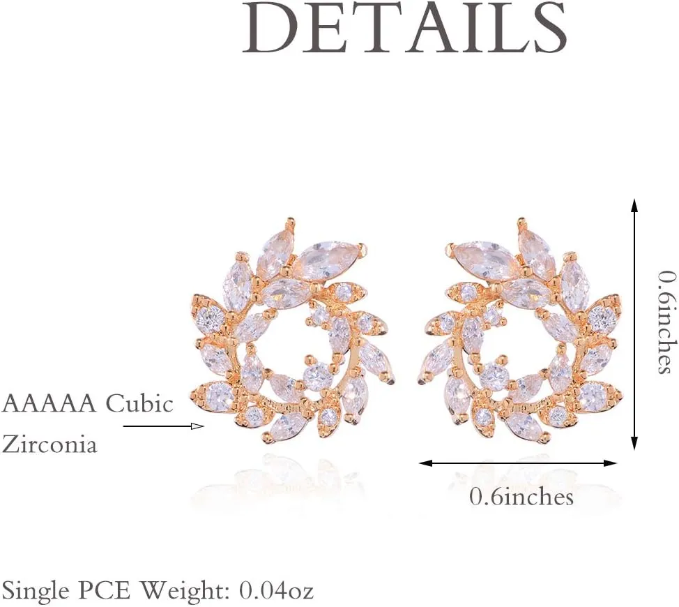 CZ Cluster Earrings for Women Gorgeous Marquis-Cut Cubic Zirconia Curved Bridal Wedding Banquet Stud Earrings for Bride Bridesmaids Fashion Olive Branch Stud Earring Leaves Shape Jewelry