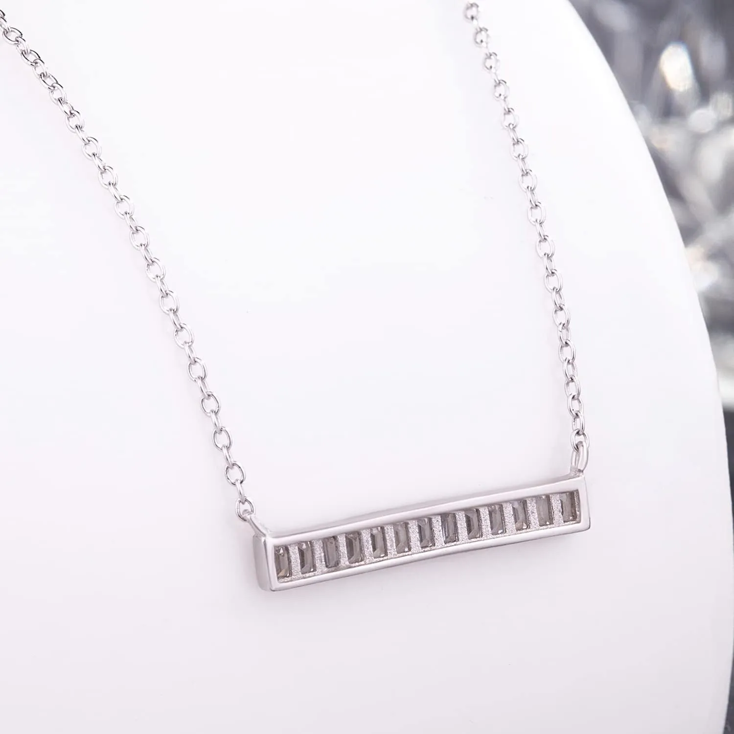 Dainty 925 Sterling Silver Cubic Zirconia Pendant Necklace Women Horizontal bar Letter Number Plant Flower Choker 18" Fine Jewelry Gifts for Wife Her