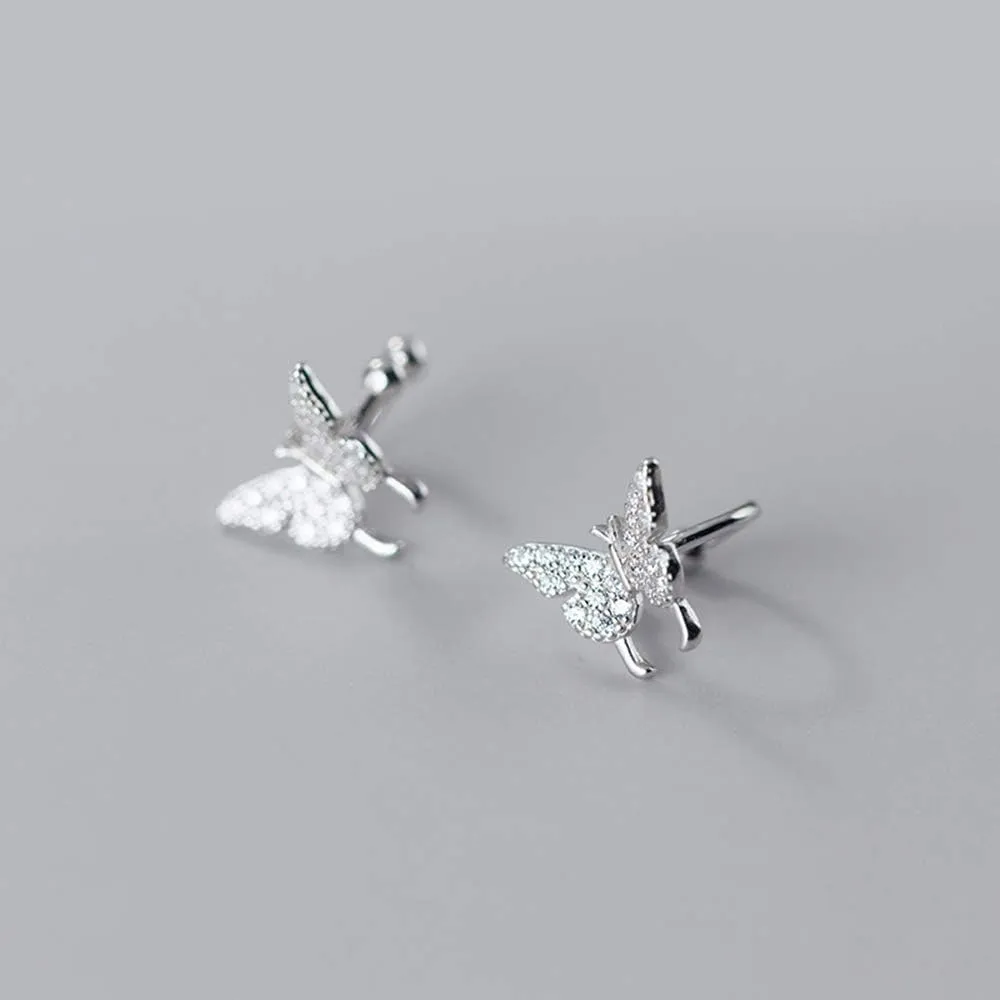 Dainty Butterfly Ear Cuffs Stud Earrings 925 Sterling Silver for Women Fashion Crystal CZ Non Piercing Clip On Cartilage Studs Earring Wraps Wedding Jewelry Gifts Hypoallergenic