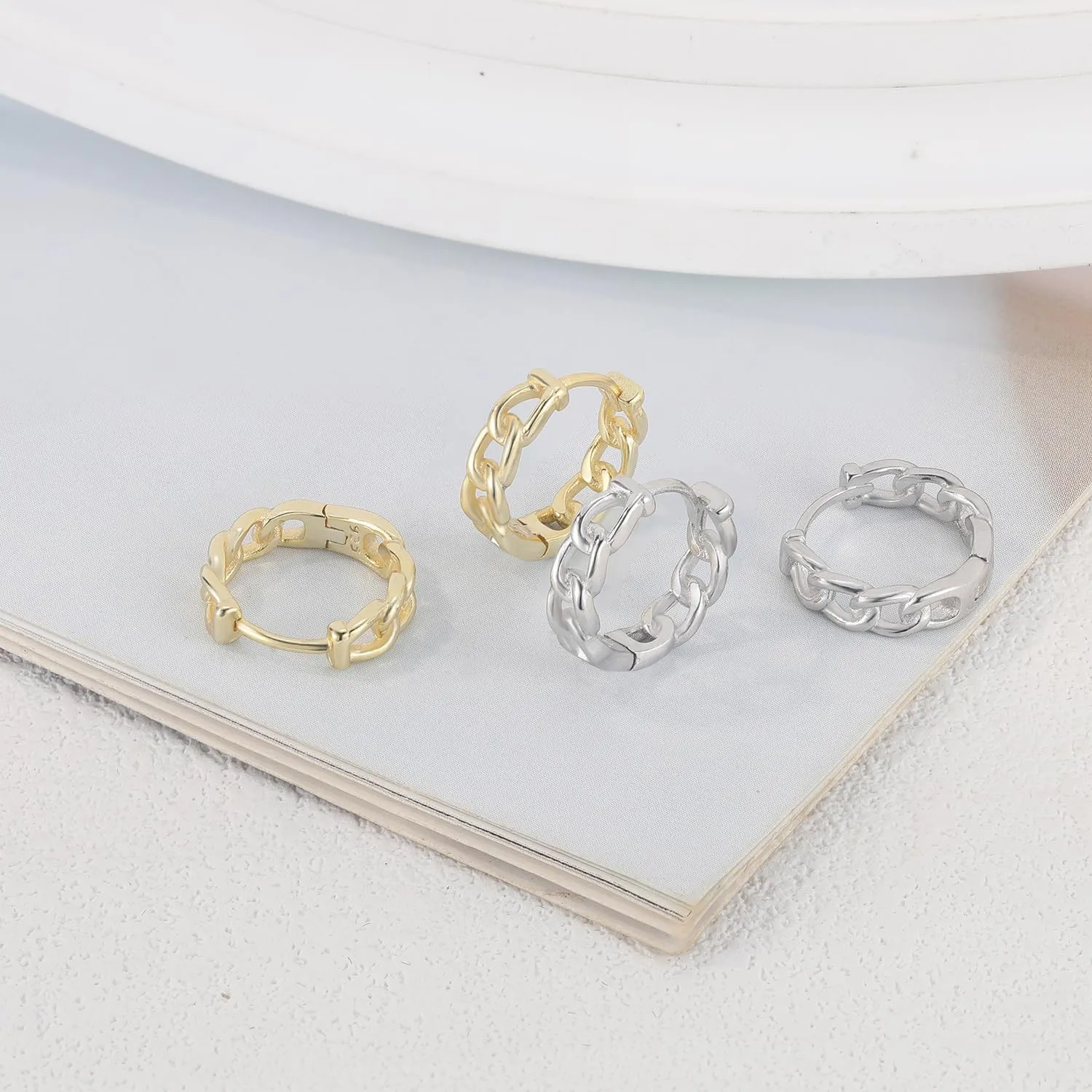 Dainty Chain Link Hoop Earrings for Women, Sterling Silver Simple Curb Huggie Earrings, Hypoallergenic Jewelry Gift for Her