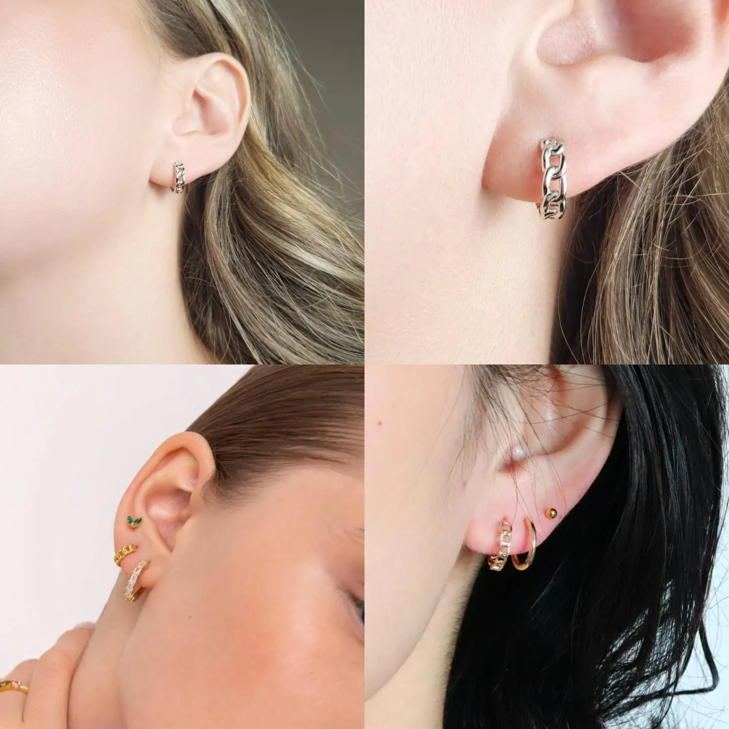 Dainty Chain Link Hoop Earrings for Women, Sterling Silver Simple Curb Huggie Earrings, Hypoallergenic Jewelry Gift for Her