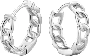 Dainty Chain Link Hoop Earrings for Women, Sterling Silver Simple Curb Huggie Earrings, Hypoallergenic Jewelry Gift for Her