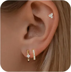 Dainty Gold Earrings Set, 14K Gold Plated Small CZ Star Butterfly Stud & Hoop Earrings - Hypoallergenic, Trendy Gifts for Her