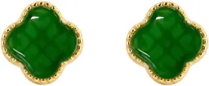 Dainty Green Jade Four Leaf Clover Stud Earrings for Women Gold Plated Cartilage Sensitive Ear Piercing Tiny Sleeper Studs Hypoallergenic Fasion Holiday Party Jewelry