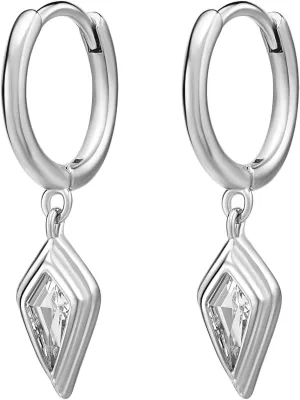 Dainty Huggie Hoop Earrings with Dangle for Women, Solid 925 Sterling Silver Small Huggie Earring with Drop Charms Jewelry Gift for Her