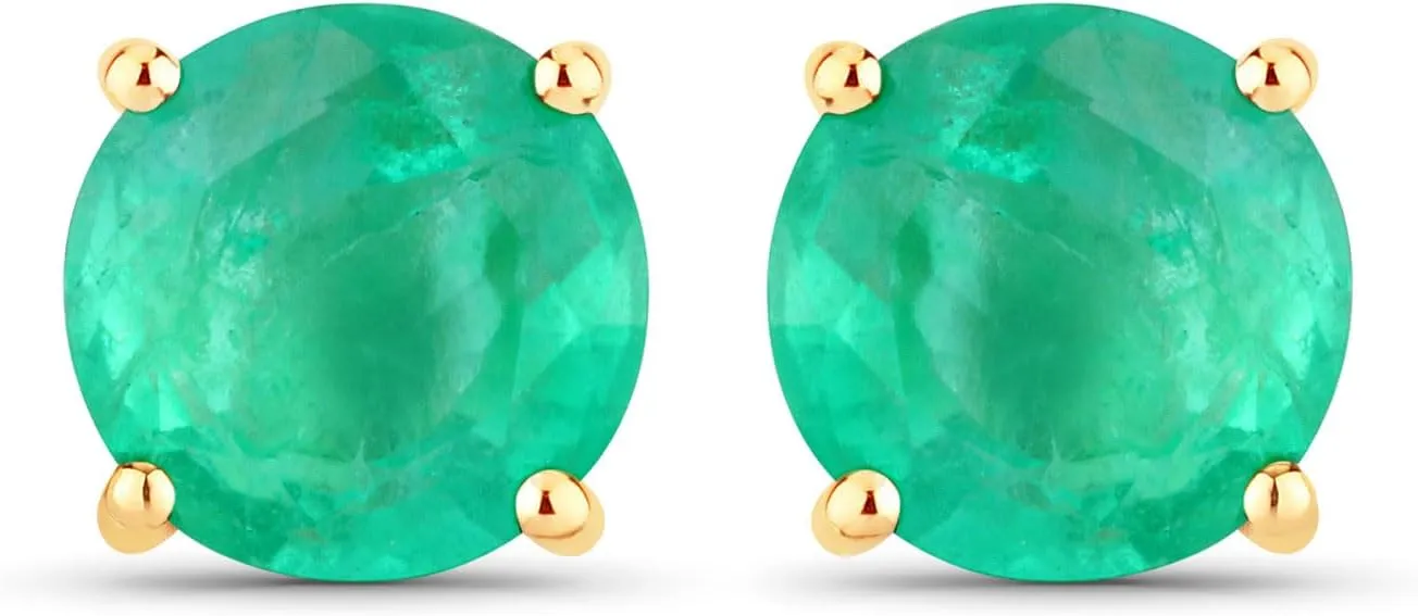 Dazzlingdaimonds Jewels 1.00Ctw Round Cut Emerald Engagement Wedding Push Back Stud Earrings 14K Yellow Gold Plated