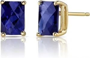 Dazzlingdaimonds Jewels 1.10Ctw Emerald Cut Sapphire Engagement Push Back Stud Earrings 14K Yellow Gold Plated