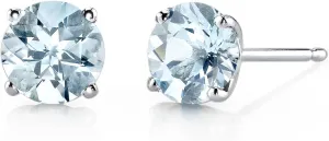 Dazzlingdaimonds Jewels 1.10Ctw Round Cut Aqumarine Engagement Push Back Stud Earrings 14K White Gold Plated