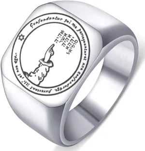Detailed Engraved Fourth Pentacle of The Moon Mens Womens for Protection Stainless Steel Polished Talisman Ring