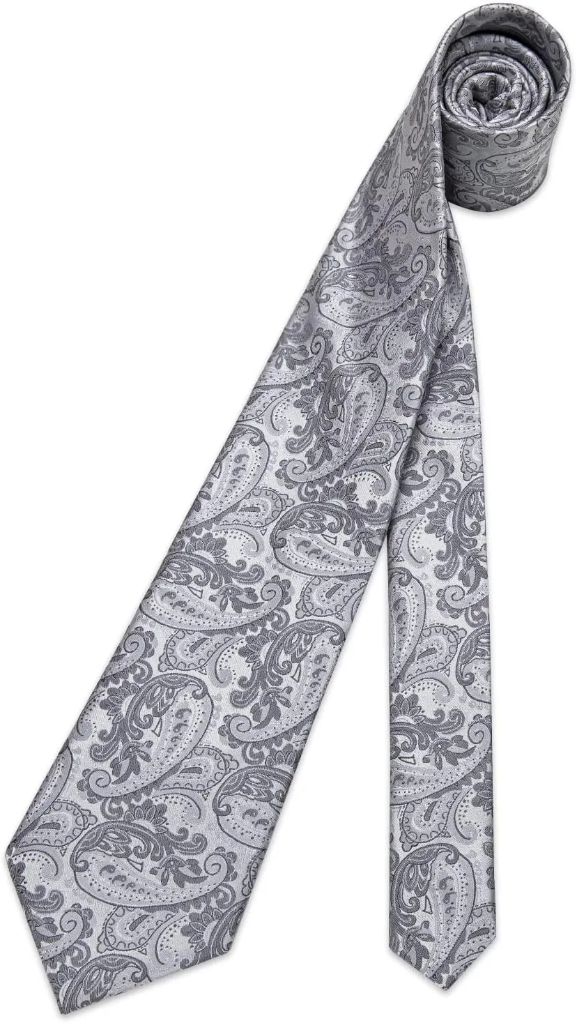 DiBanGu Mens Tie Set Paisley Floral Necktie Hanky Cufflinks Silk Tie Set Party Wedding