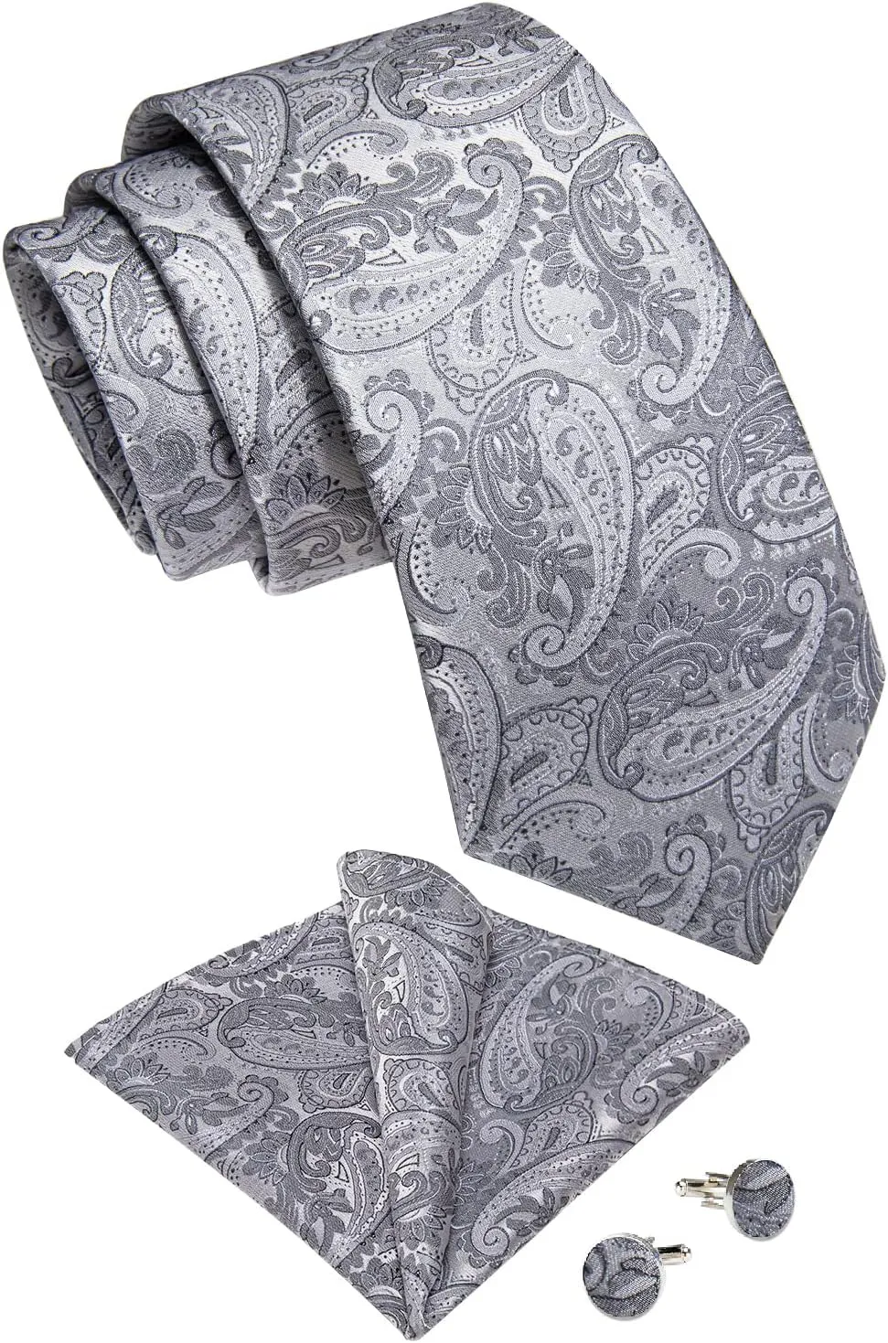 DiBanGu Mens Tie Set Paisley Floral Necktie Hanky Cufflinks Silk Tie Set Party Wedding