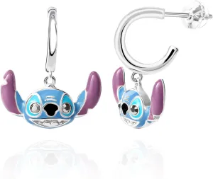 Disney Lilo & Stitch Hoop Earrings for Women  Officially Licensed Enamel and Silver Flash-Plated Stitch Dangle Earrings