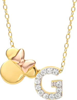 Disney Minnie Mouse Flash Plated Cubic Zirconia Initial Pendant Necklace, Letter A to Z, 18"