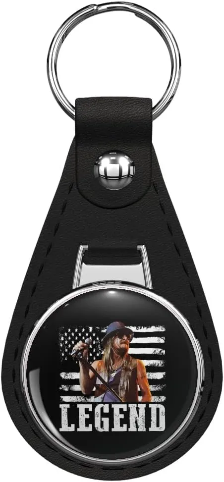 Distressed American Flag Name Music Kid Rock Legend Black Leather Key Chain Keychain