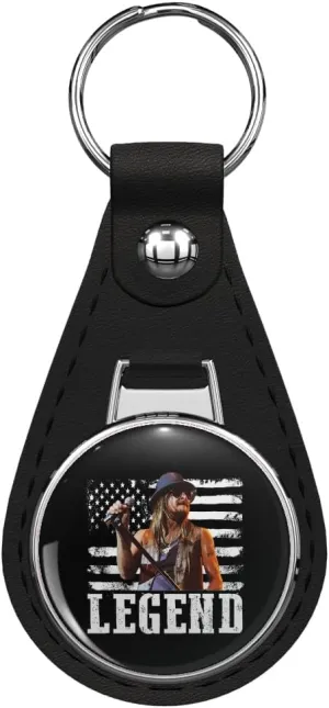 Distressed American Flag Name Music Kid Rock Legend Black Leather Key Chain Keychain