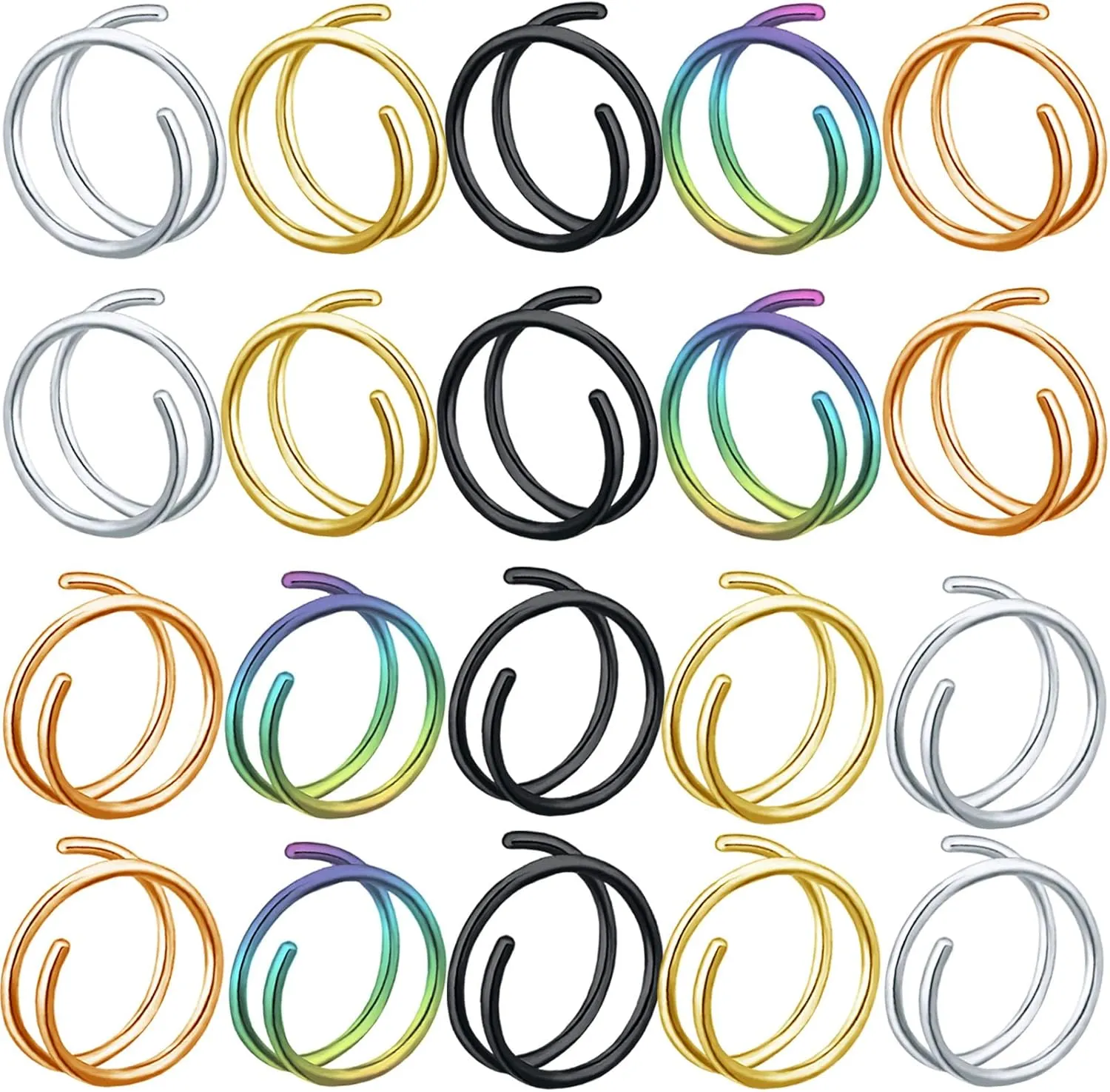 Double Nose Ring for Single Piercing Stainless Steel Left and Right Double Hoop Nose Ring Spiral Nose Hoops for Women Men