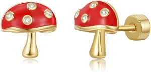 Dr's gift Mushroom Earrings Hypoallergenic Gold Studs Mushroom Earring Personality Jewelry Gifts for Women