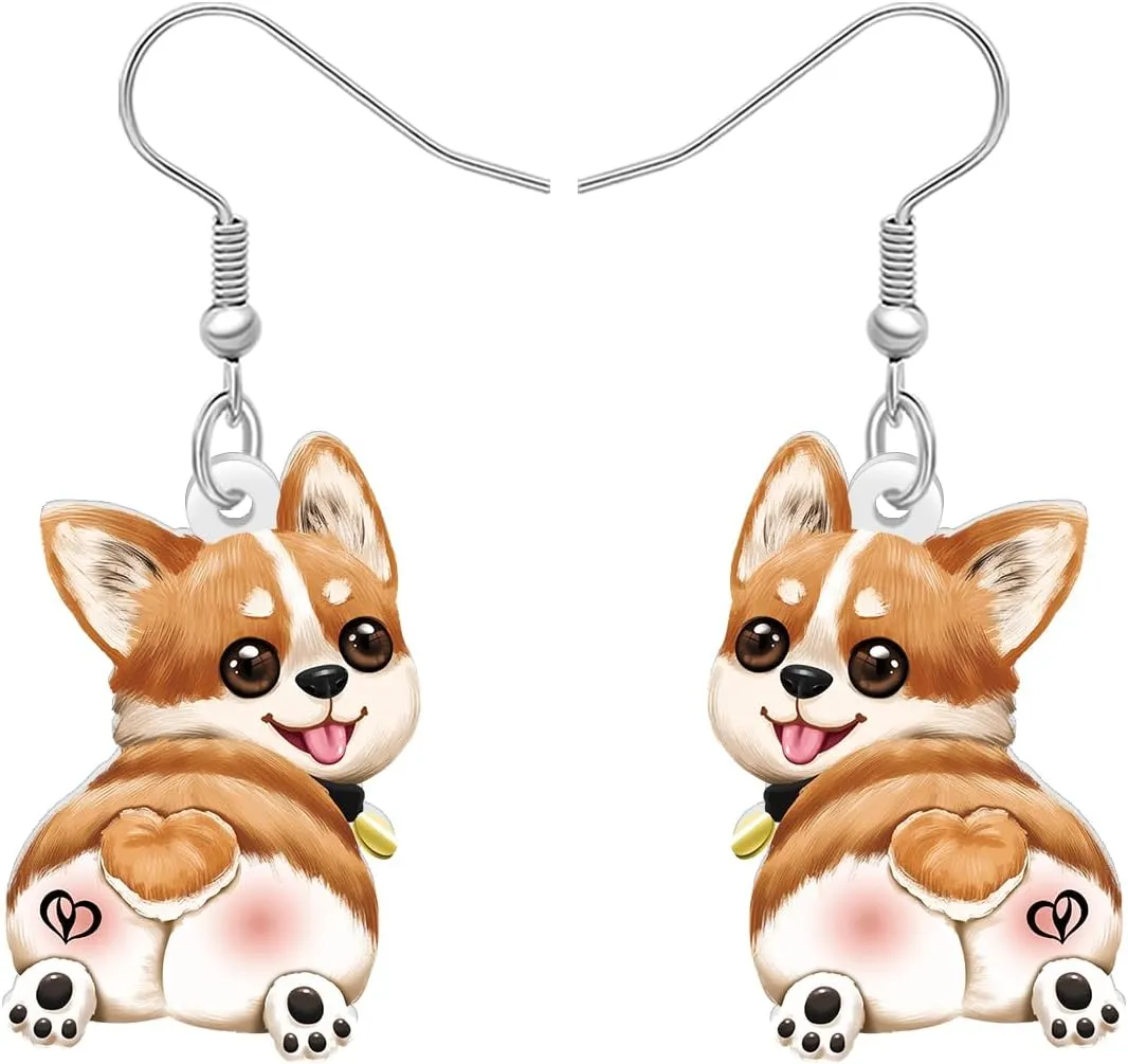 DUOWEI Acrylic Cute Corgi Butt Earrings Dangle Cartoon Corgi Fans Stuff Gifts Ideas for Dog Mom Pets Lovers Doggy Dangling Hypoallergenic Jewelry for Women