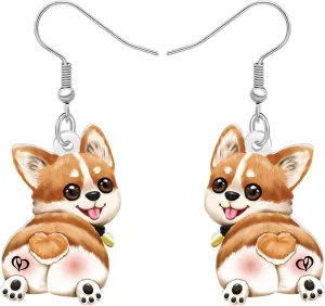 DUOWEI Acrylic Cute Corgi Butt Earrings Dangle Cartoon Corgi Fans Stuff Gifts Ideas for Dog Mom Pets Lovers Doggy Dangling Hypoallergenic Jewelry for Women