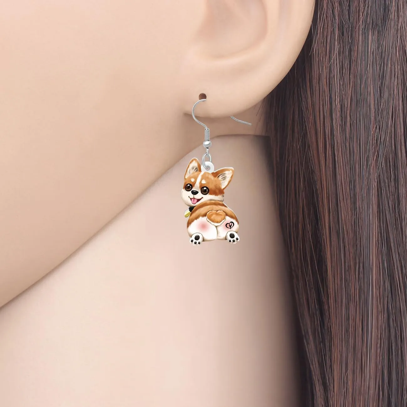 DUOWEI Acrylic Cute Corgi Butt Earrings Dangle Cartoon Corgi Fans Stuff Gifts Ideas for Dog Mom Pets Lovers Doggy Dangling Hypoallergenic Jewelry for Women