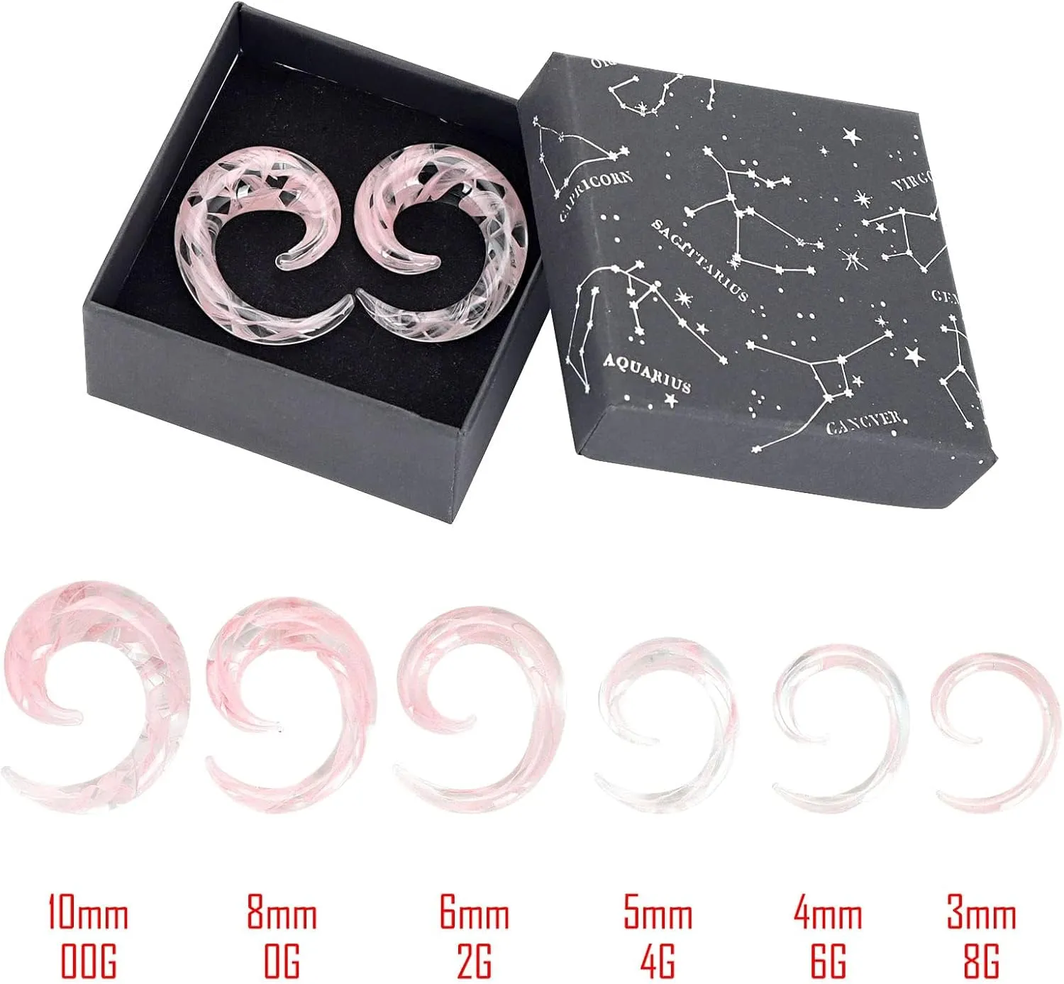 Ear Tapers Glass Ear Plugs Ear Gauges Spiral Snail Twist Stretching Stretcher Expander Handmade Hanger Gauges Piercing Jewelry Set 8G-00G 3MM-10MM