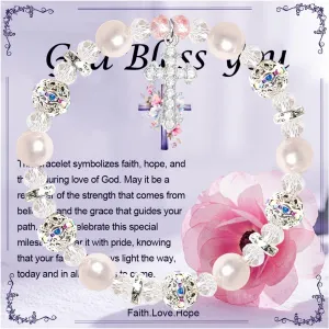 Easter Gifts Baptism First Holy Communion Confirmation Christian Gifts, Cross Charm Bracelet, White