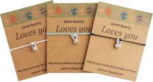 Easter Gifts for Girls Boys, 3 PCS Bunny Bracelets Friendship Pendant with Cards, Charm Jewelry for Kids Teens
