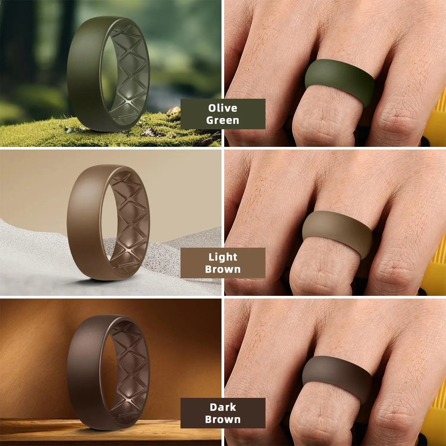 Egnaro Silicone Ring Men, Inner Arc Ergonomic Breathable Design Mens Rubber Wedding Band, 7 Rings / 4 Rings / 1 Ring Engagement Bands Promise Anniversary Rings, Suitable for Sports, Workout, Gym