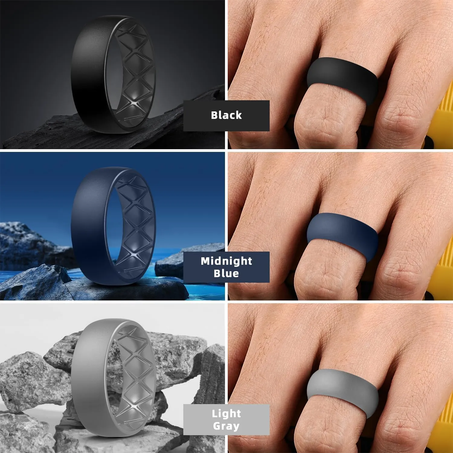 Egnaro Silicone Ring Men, Inner Arc Ergonomic Breathable Design Mens Rubber Wedding Band, 7 Rings / 4 Rings / 1 Ring Engagement Bands Promise Anniversary Rings, Suitable for Sports, Workout, Gym
