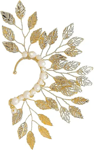 Elf Ear Cuffs,Gold Ear Cuff, Single Left Elf Ear Cuffs, Non Piercing Ear Jewelry, Vintage Gold Leaf And Beads Ear Cuff Earrings for Women,Fairy Ear Cuffs