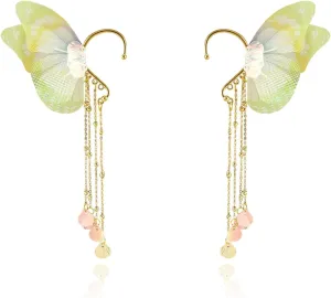 Elf Ears Cuffs Mermaid Ear Cuffs Costume Accessorie Auricular Fins Earring Fairy Butterfly Non-Piercing Cuff Earrings Long Tassel Halloween Christmas Party Cosplay