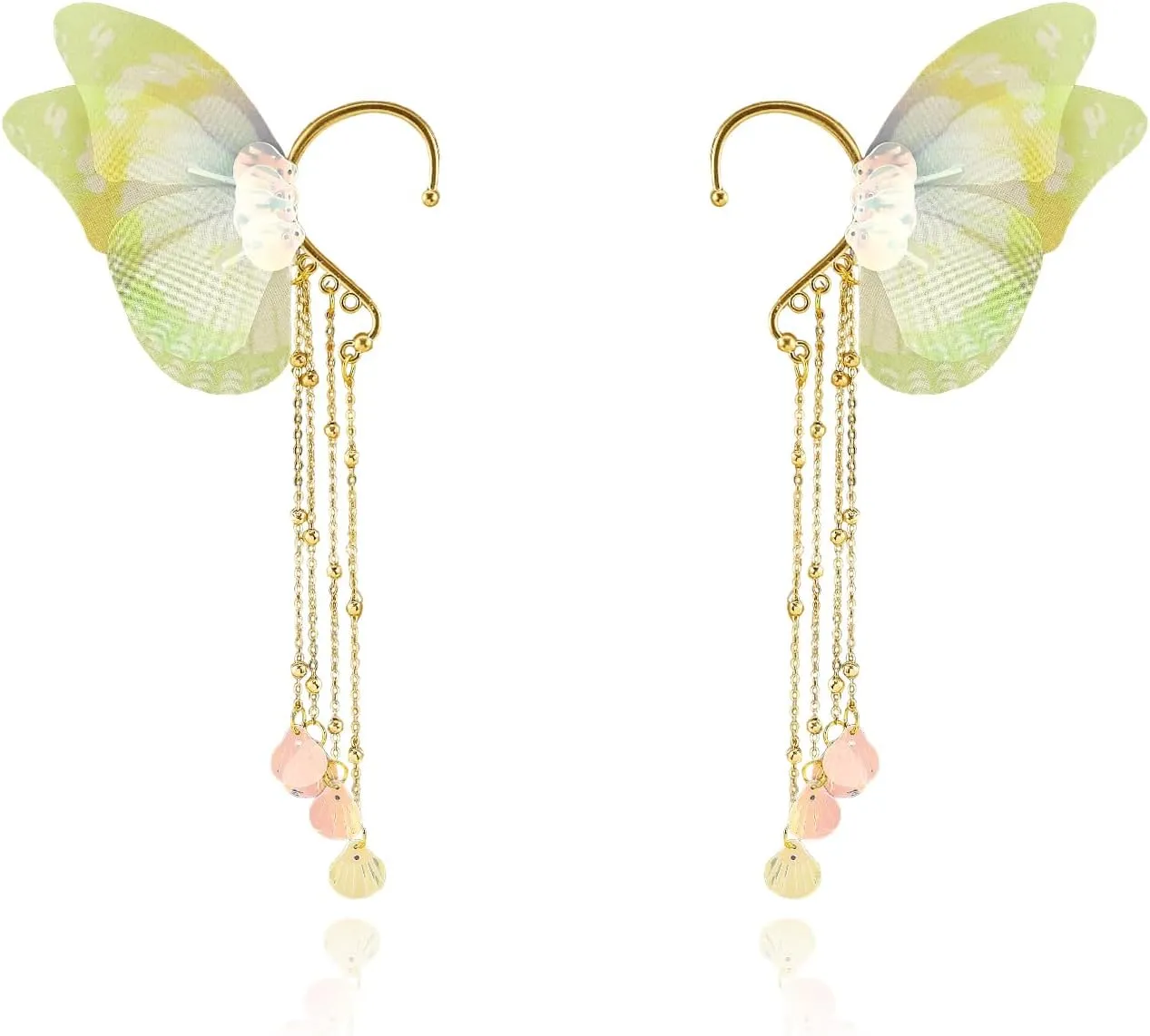 Elf Ears Cuffs Mermaid Ear Cuffs Costume Accessorie Auricular Fins Earring Fairy Butterfly Non-Piercing Cuff Earrings Long Tassel Halloween Christmas Party Cosplay