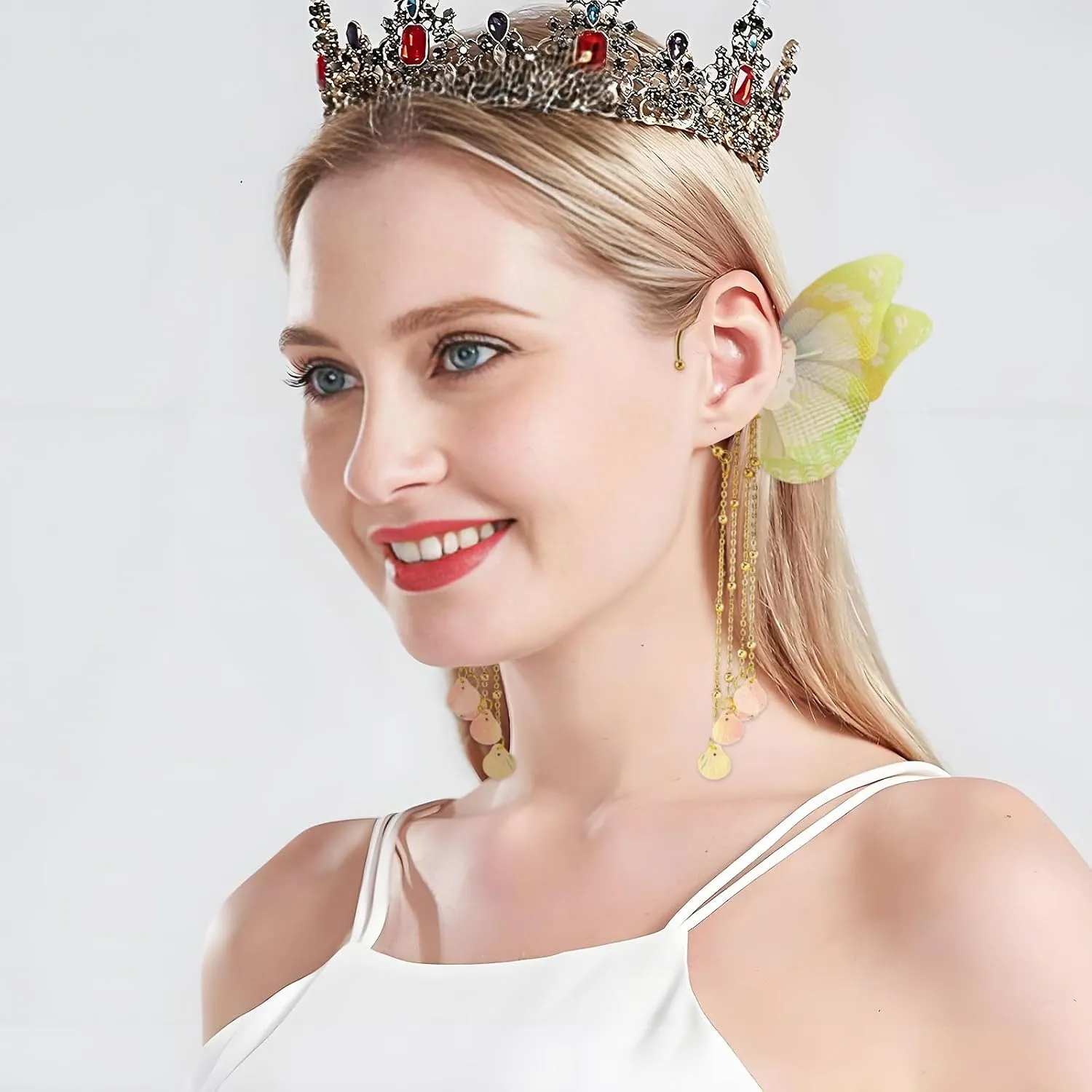 Elf Ears Cuffs Mermaid Ear Cuffs Costume Accessorie Auricular Fins Earring Fairy Butterfly Non-Piercing Cuff Earrings Long Tassel Halloween Christmas Party Cosplay