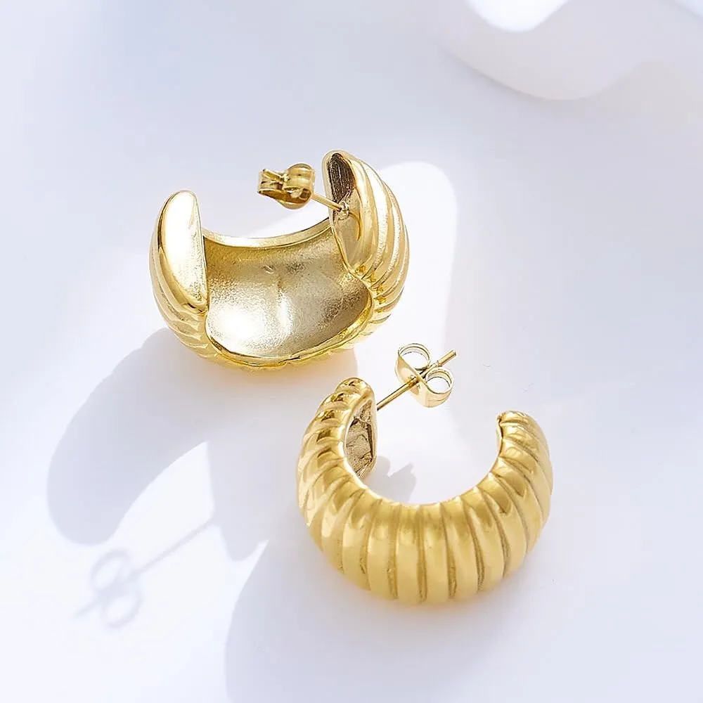 ENDLESSNESS & ETERNITY 14K Gold Plated Open Hoop Earrings Huggie Hoop Earrings CZ Extra Chunky Trendy Lightweight Earrings for Women