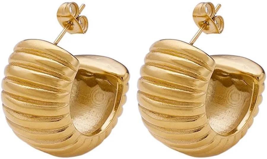 ENDLESSNESS & ETERNITY 14K Gold Plated Open Hoop Earrings Huggie Hoop Earrings CZ Extra Chunky Trendy Lightweight Earrings for Women