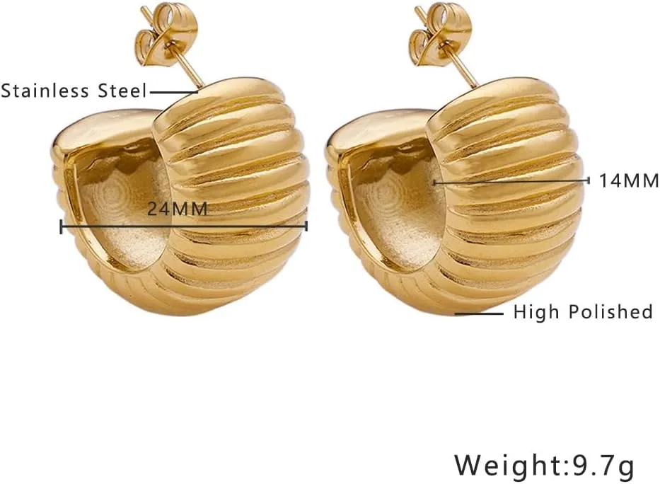 ENDLESSNESS & ETERNITY 14K Gold Plated Open Hoop Earrings Huggie Hoop Earrings CZ Extra Chunky Trendy Lightweight Earrings for Women