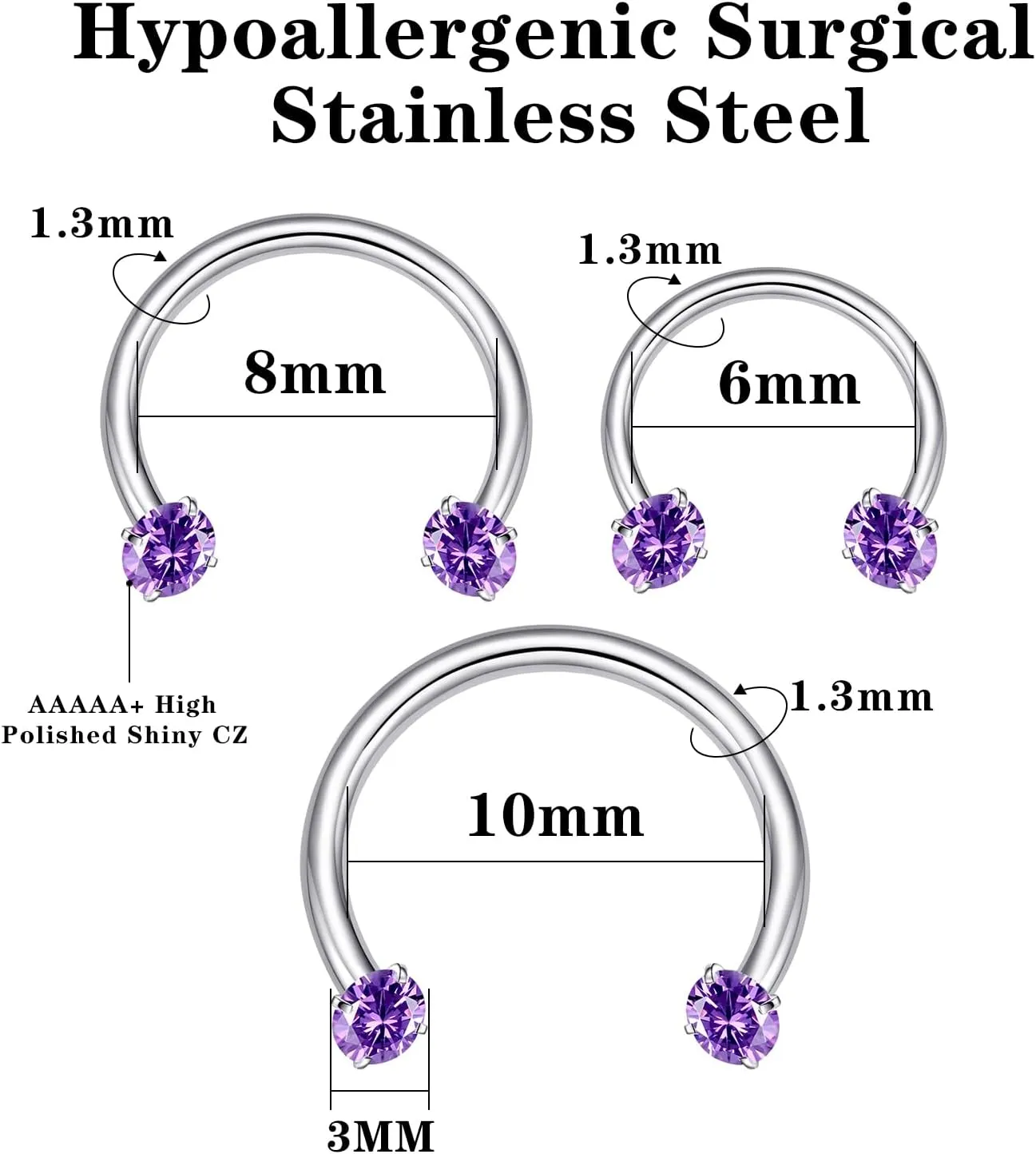 ENVYOU Silver Septum Rings Surgical Steel Cubic Zirconia Small Horseshoe Ring Helix Daith Cartilage Lip Piercing Jewelry for Women