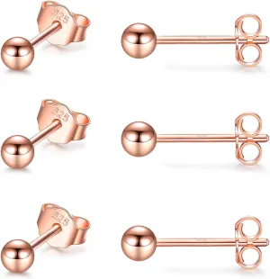 EPIRORA Sterling Silver Stud Earrings for Women Men- 3 Pairs 3mm Tiny Ball Stud Earrings Round CZ Earrings Pearl Earrings Set Cartilage Small Tragus Earrings